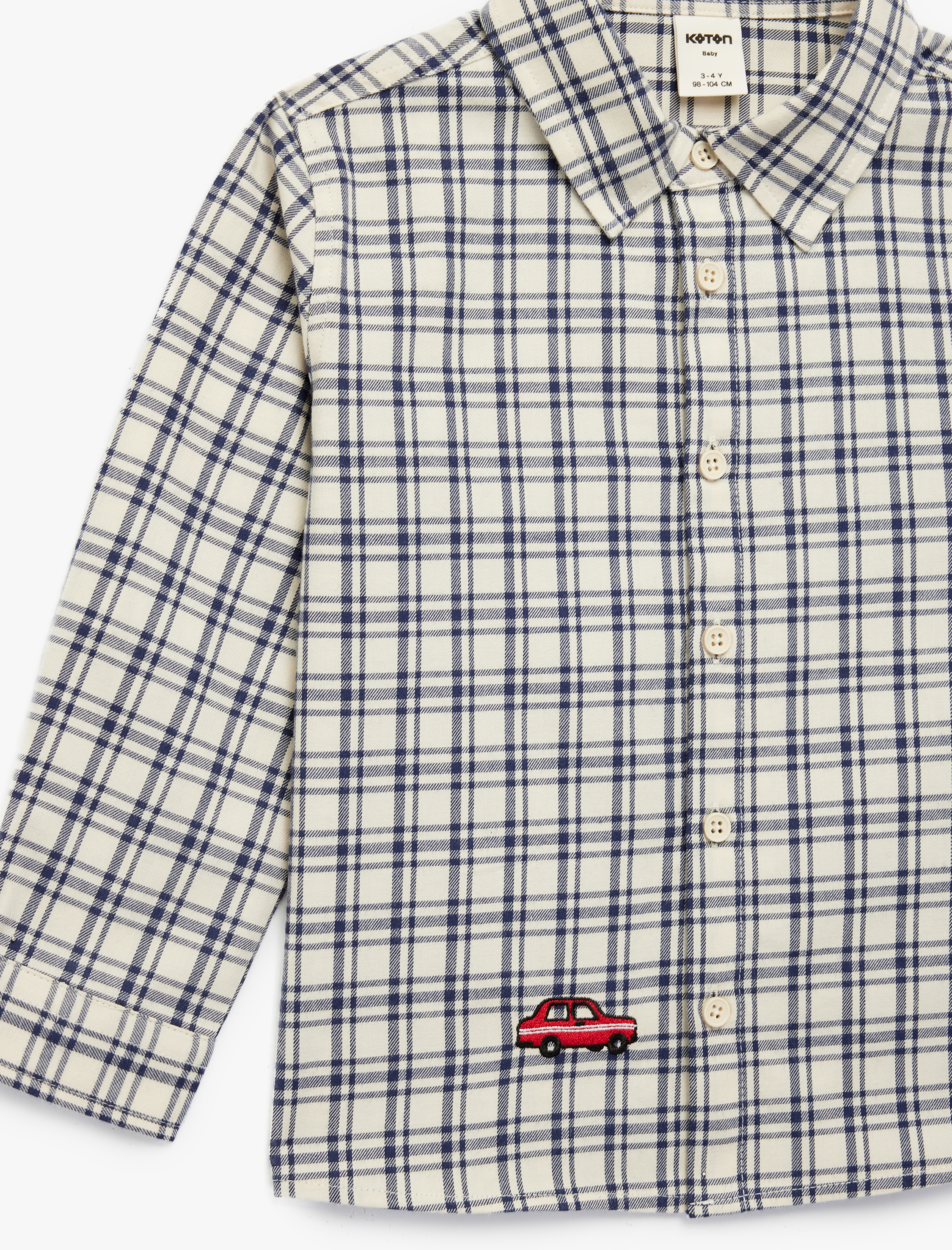  Erkek Bebek Pamuklu Uzun Kollu Klasik Yaka Nakışlı Ekoseli Gömlek