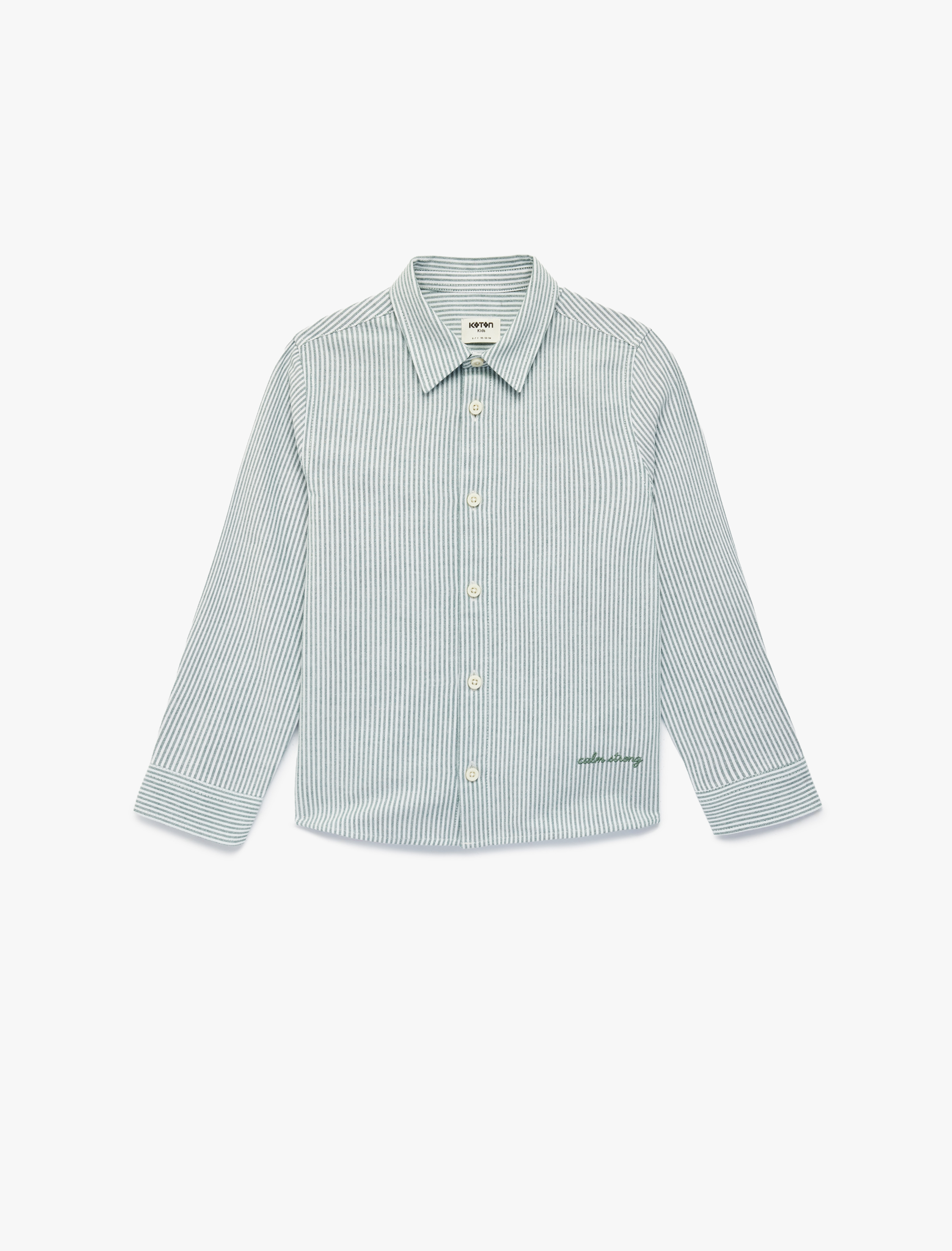  Erkek Çocuk Pamuklu Uzun Kollu Klasik Yaka Nakış Detaylı Çizgili Gömlek