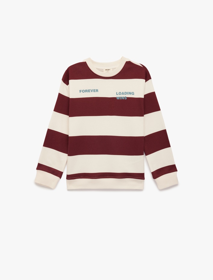 Erkek Çocuk Baskılı Uzun Kollu Bisiklet Yaka Çizgili Sweatshirt