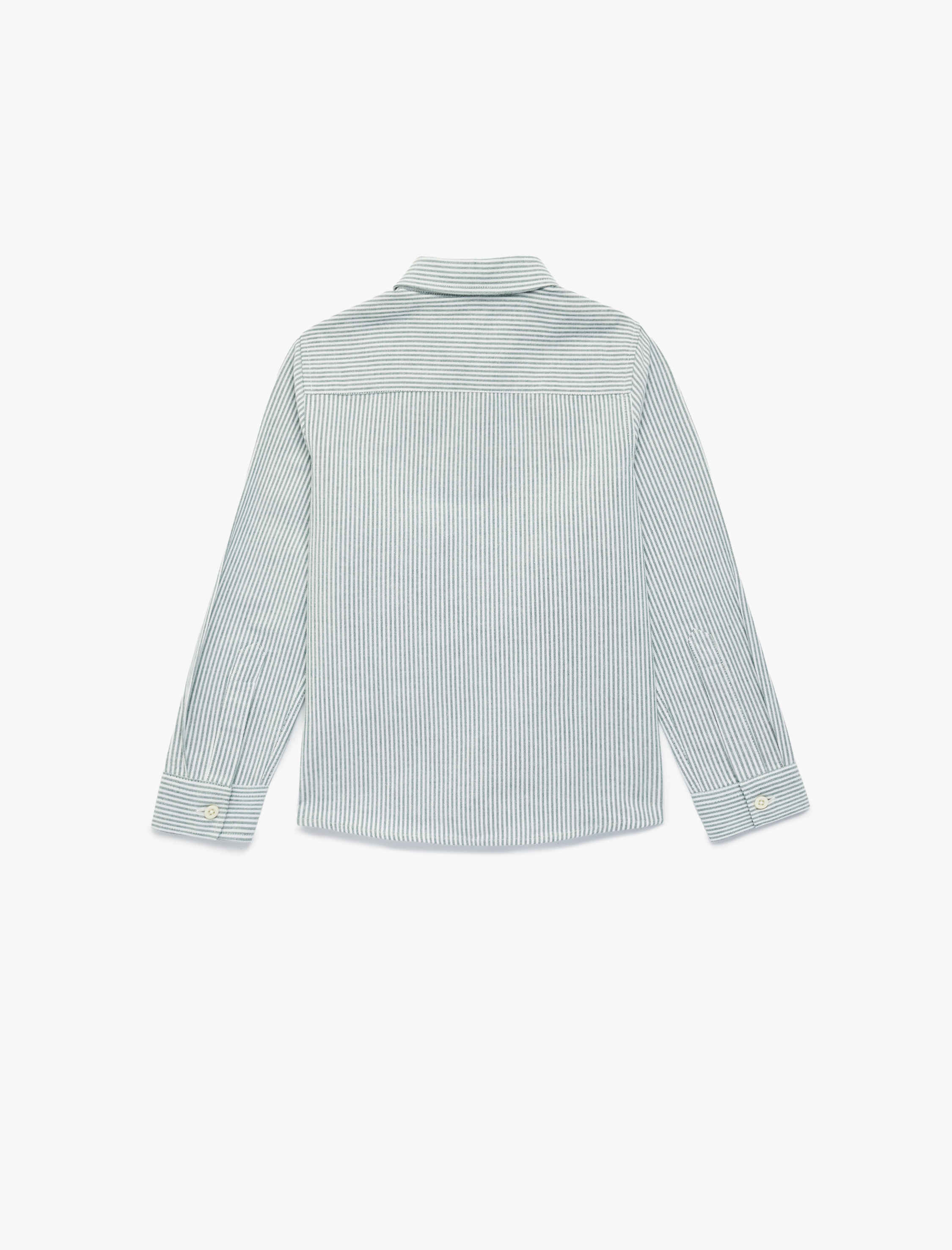  Erkek Çocuk Pamuklu Uzun Kollu Klasik Yaka Nakış Detaylı Çizgili Gömlek