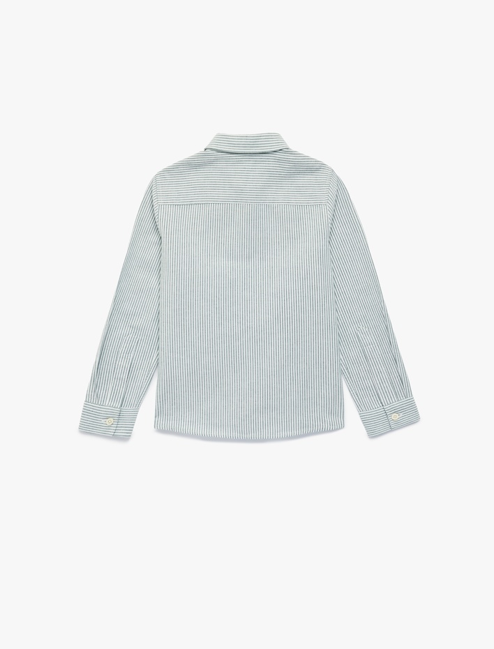 Erkek Çocuk Pamuklu Uzun Kollu Klasik Yaka Nakış Detaylı Çizgili Gömlek