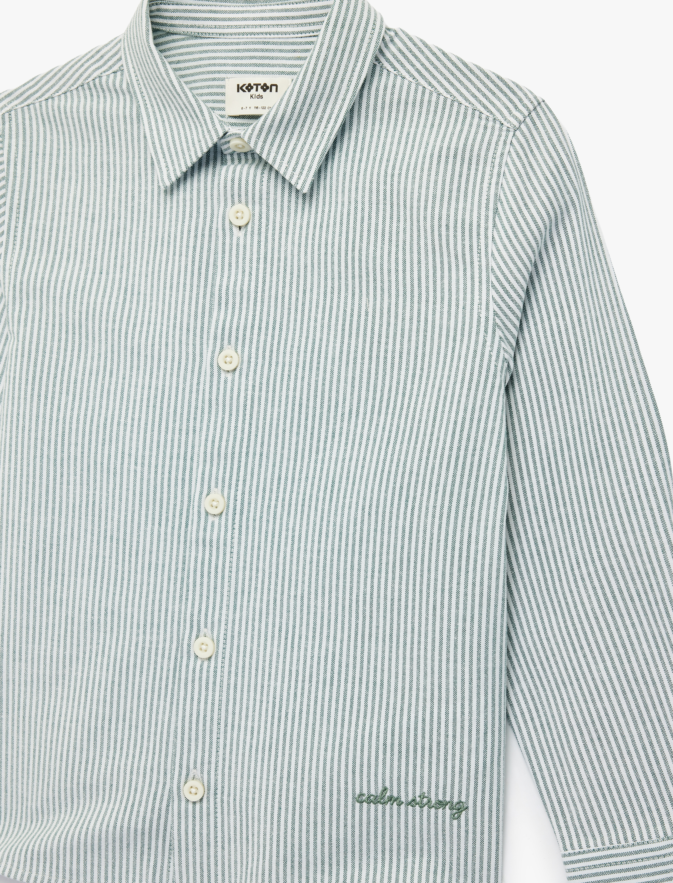  Erkek Çocuk Pamuklu Uzun Kollu Klasik Yaka Nakış Detaylı Çizgili Gömlek
