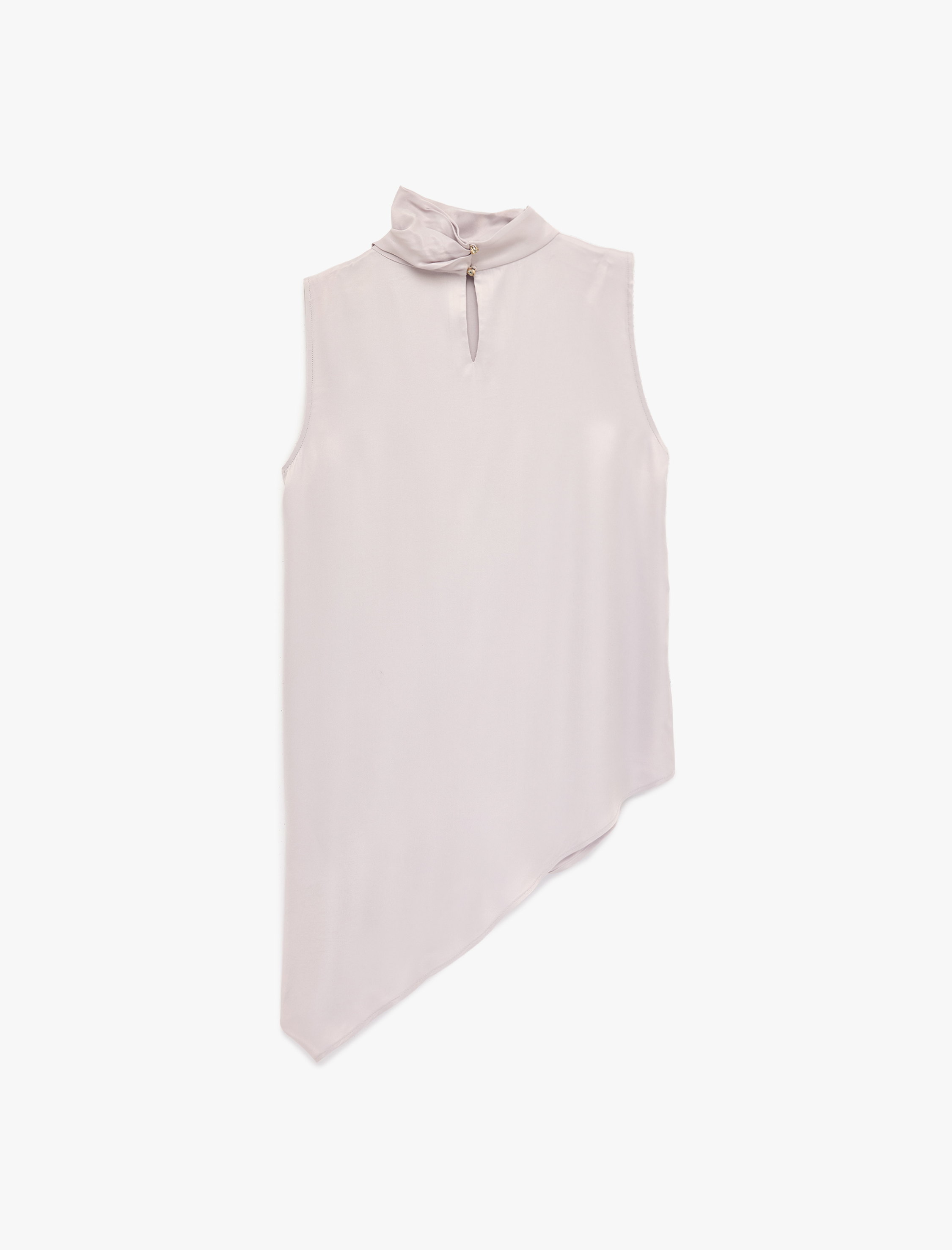   Asimetrik Kesim Kolsuz Dik Yaka Uzun Saten Bluz