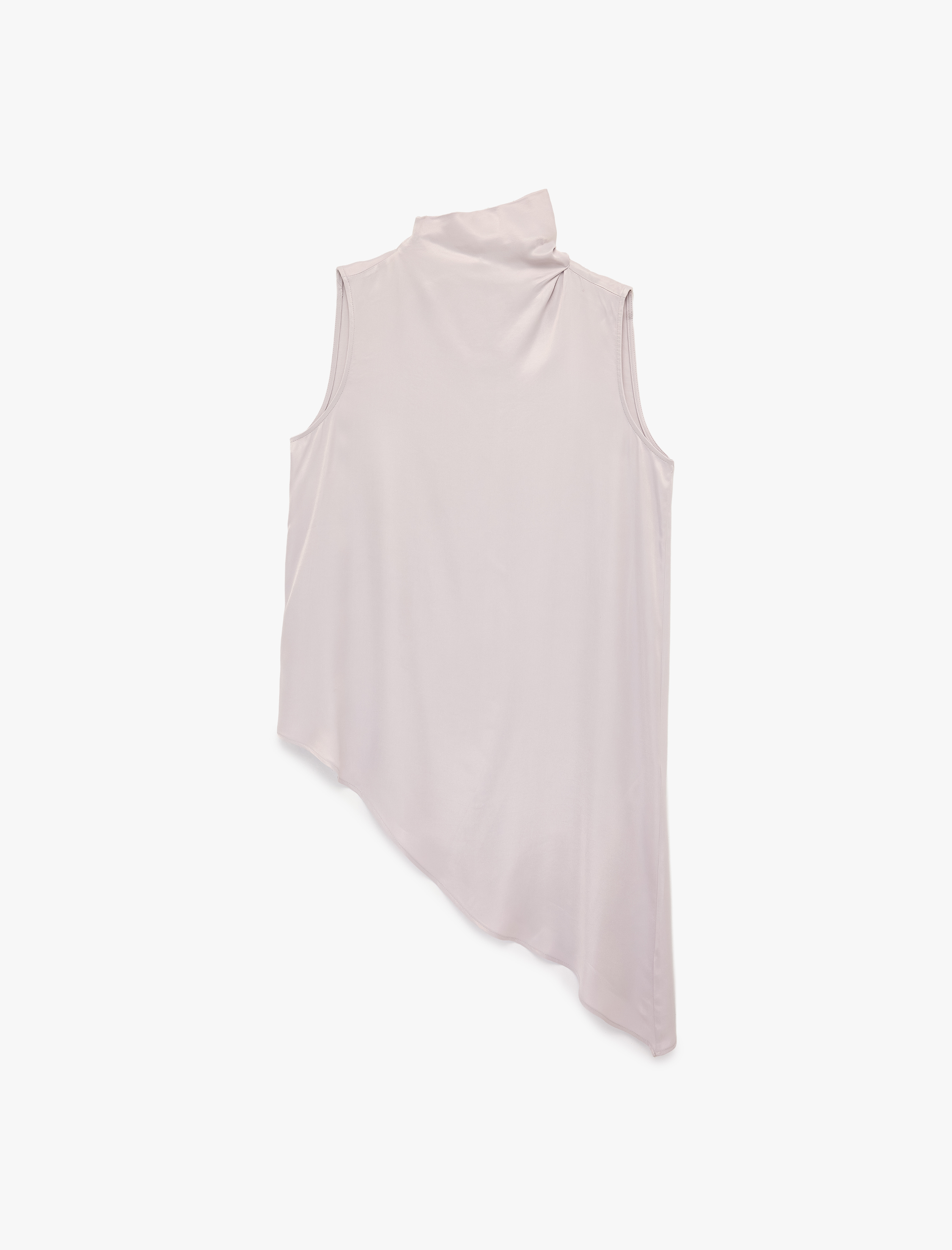   Asimetrik Kesim Kolsuz Dik Yaka Uzun Saten Bluz