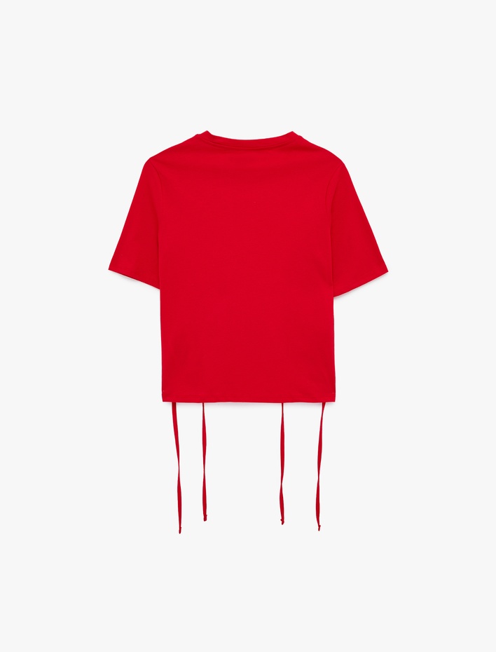  Pamuklu Bağcık Detaylı Kısa Kollu Bisiklet Yaka Tişört