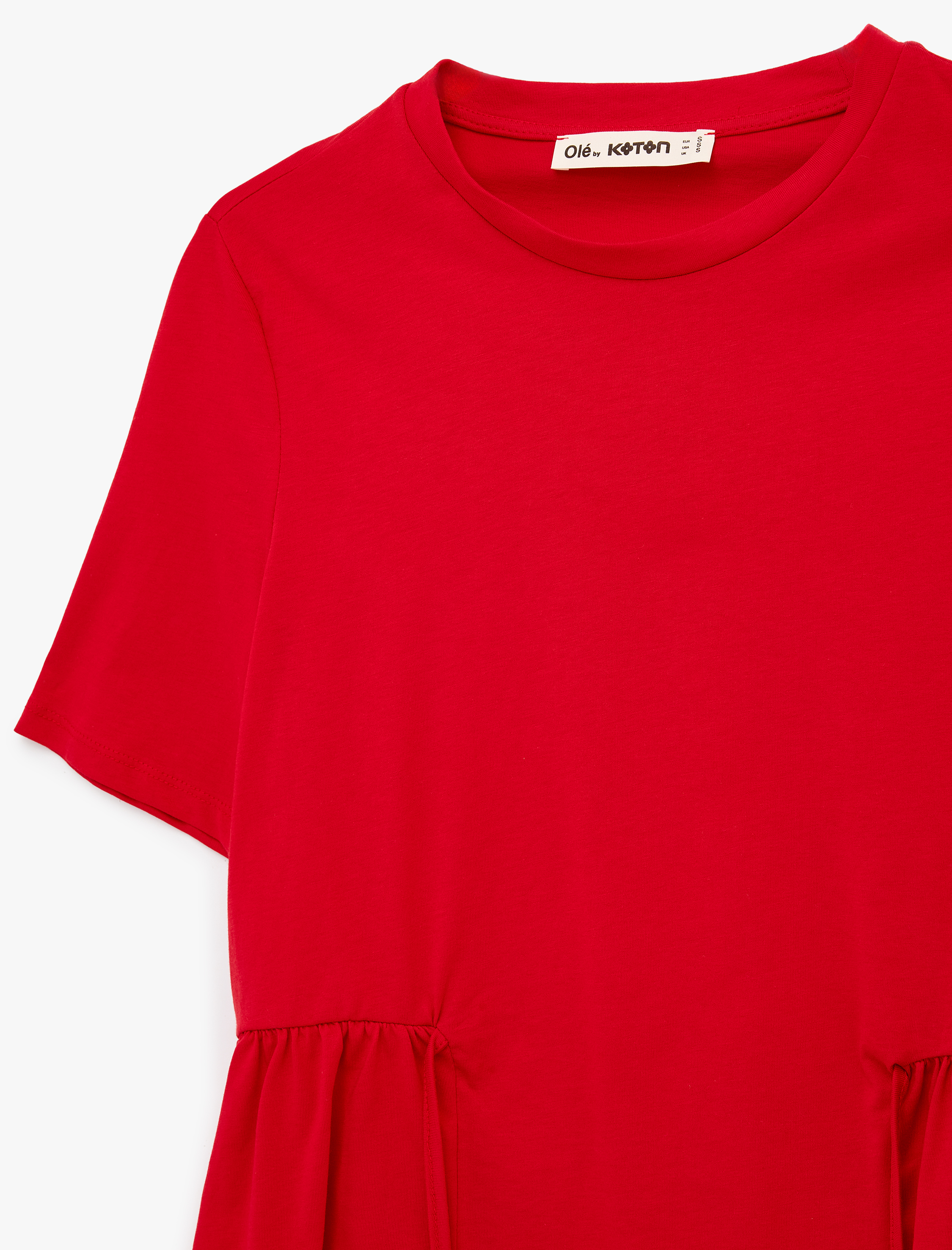   Pamuklu Bağcık Detaylı Kısa Kollu Bisiklet Yaka Tişört