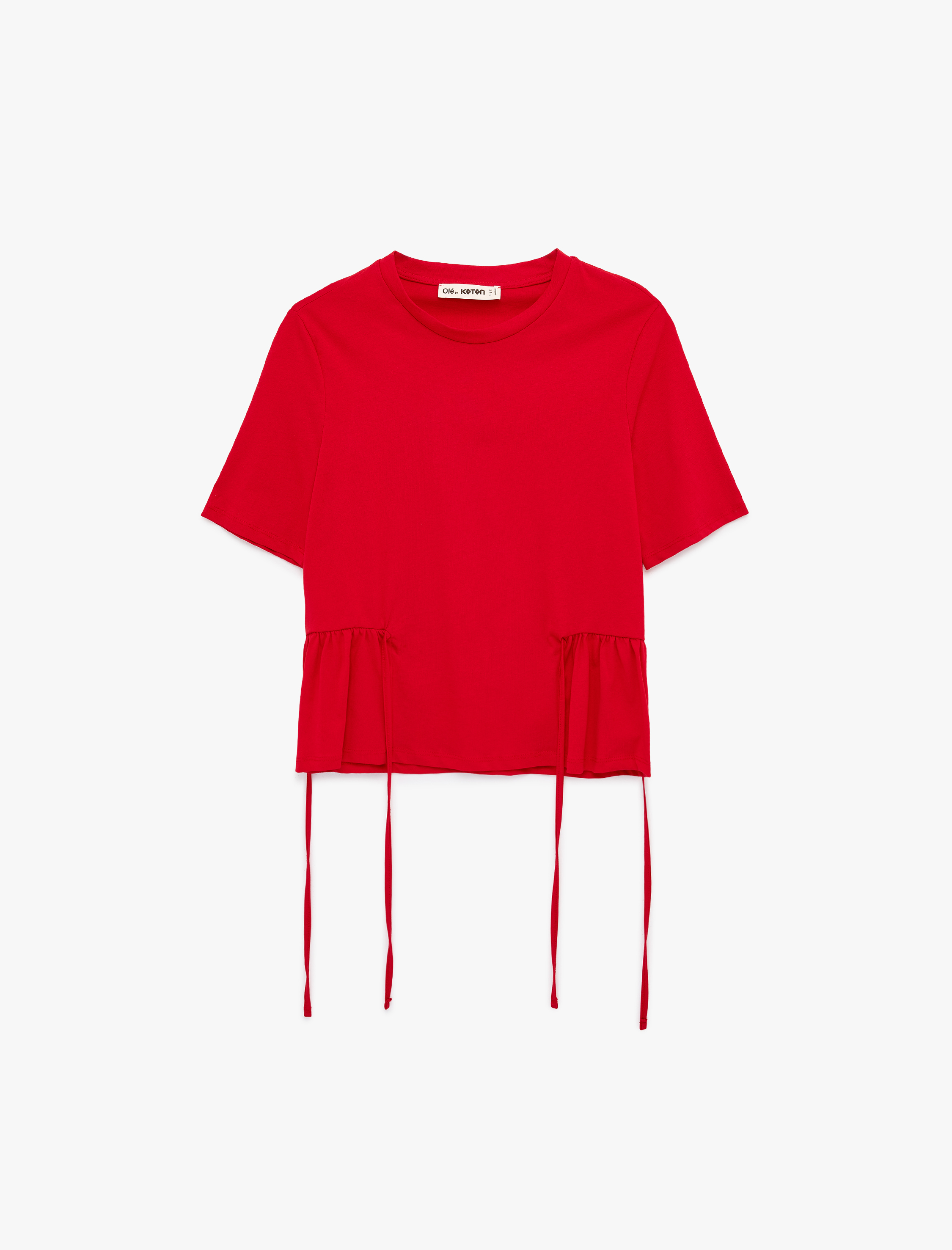   Pamuklu Bağcık Detaylı Kısa Kollu Bisiklet Yaka Tişört