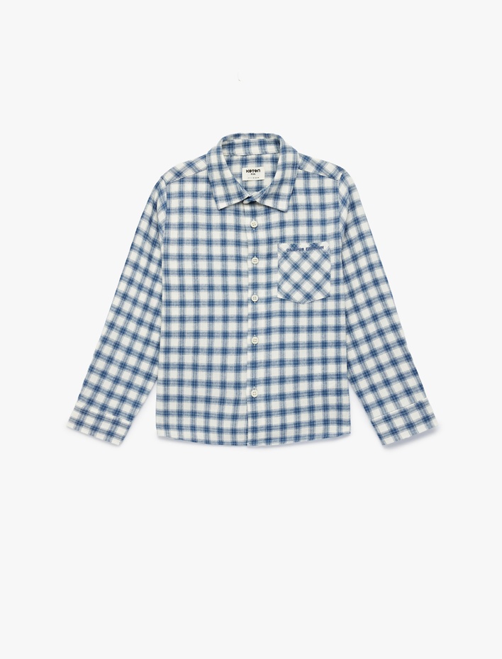Erkek Çocuk Düğmeli Uzun Kollu Pamuklu Cep Detaylı Ekoseli Gömlek