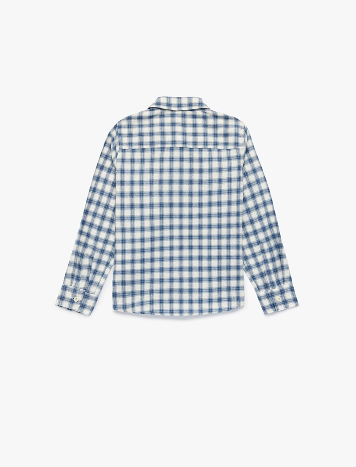 Erkek Çocuk Düğmeli Uzun Kollu Pamuklu Cep Detaylı Ekoseli Gömlek