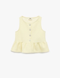 İnci Düğme Detaylı Bisiklet Yaka Fırfırlı Kolsuz Bluz