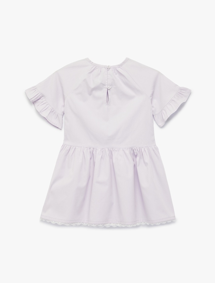 Kız Bebek Pamuklu Bisiklet Yaka Fiyonklu Kısa Kollu Elbise