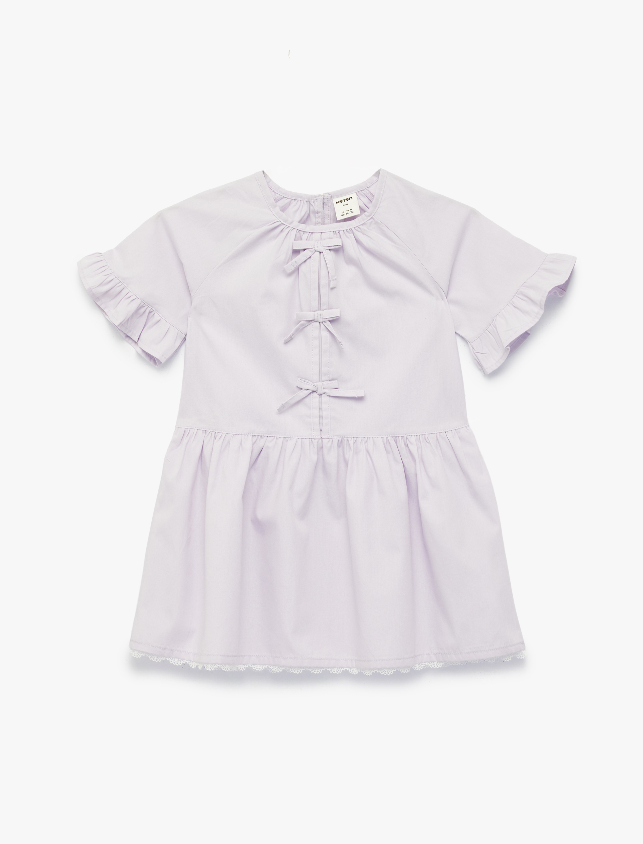  Kız Bebek Pamuklu Bisiklet Yaka Fiyonklu Kısa Kollu Elbise