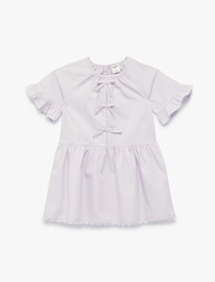 Pamuklu Bisiklet Yaka Fiyonklu Kısa Kollu Elbise