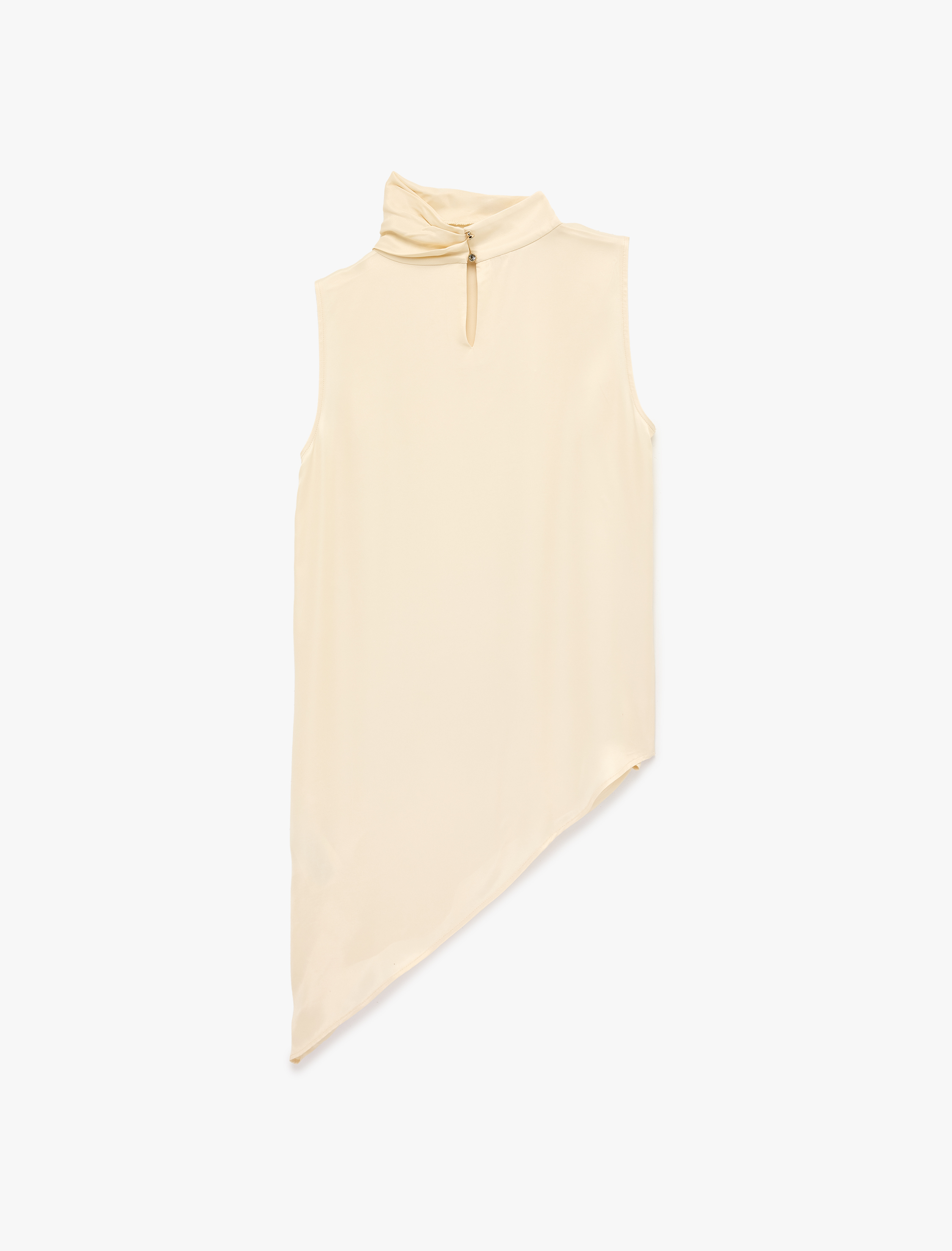   Asimetrik Kesim Kolsuz Dik Yaka Uzun Saten Bluz