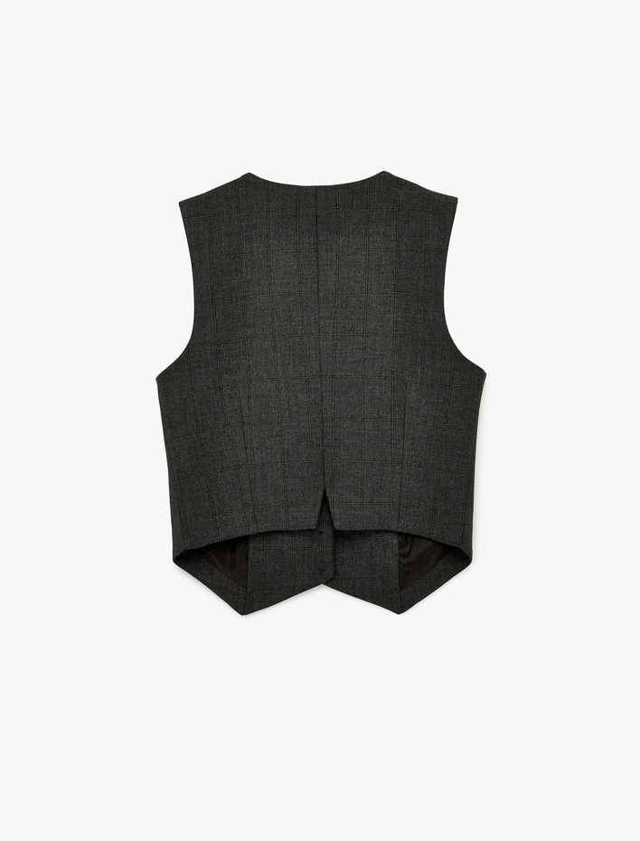  Cep Detaylı Düğmeli V Yaka Kolsuz Yelek