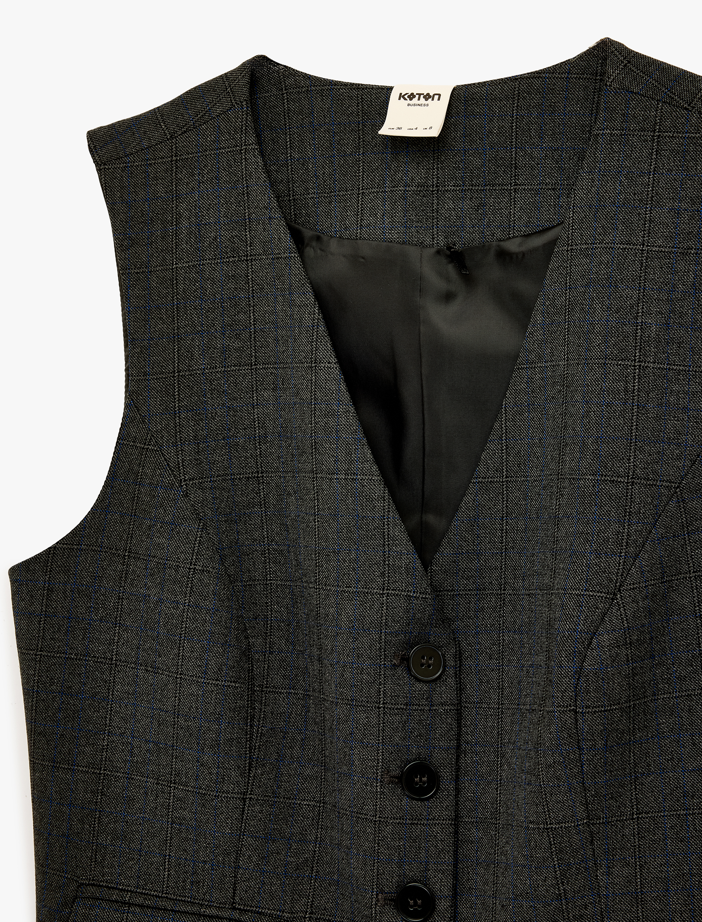   Cep Detaylı Düğmeli V Yaka Kolsuz Yelek