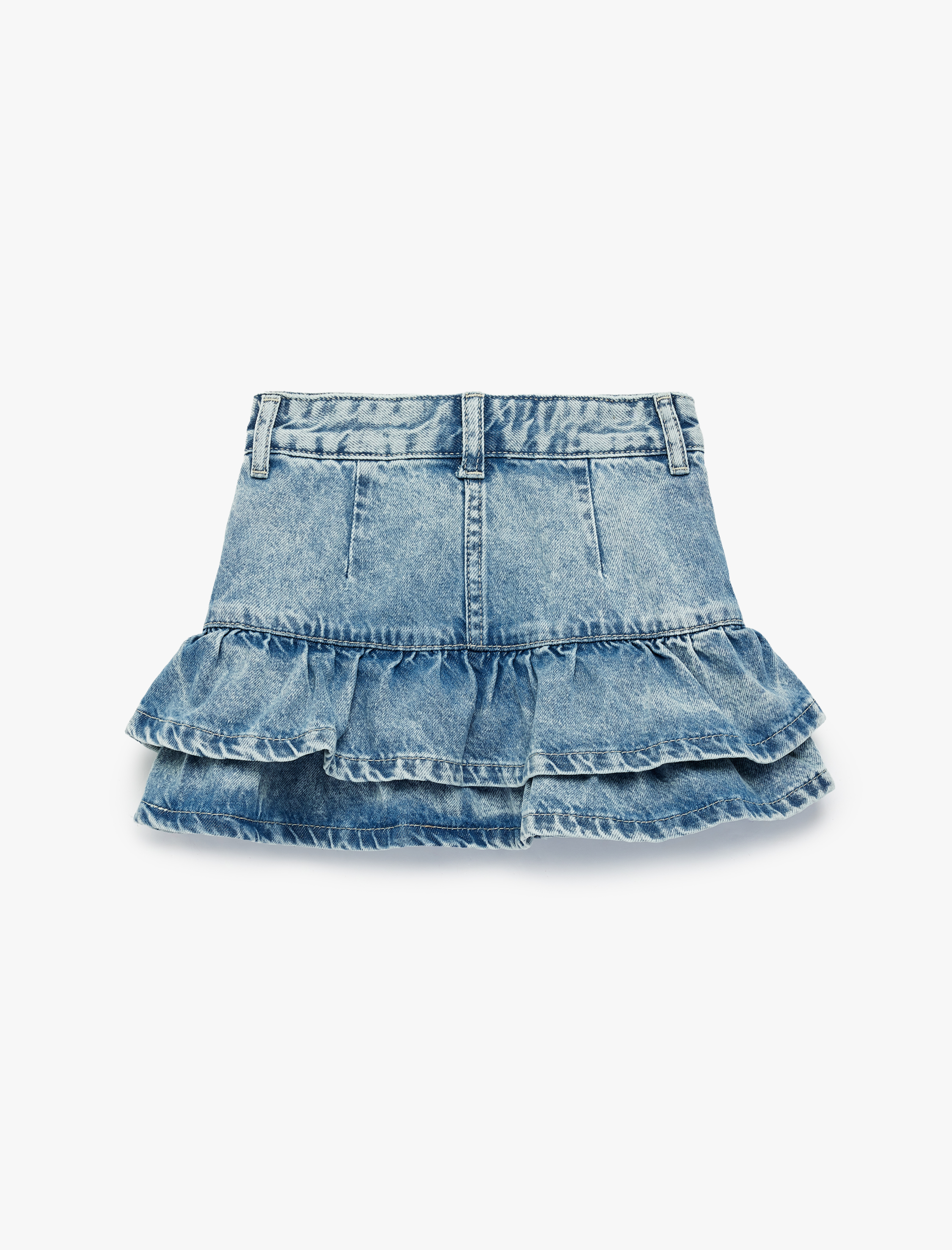  Kız Çocuk Pamuklu Kat Kat Fırfır Detaylı Cepli Mini Denim Etek