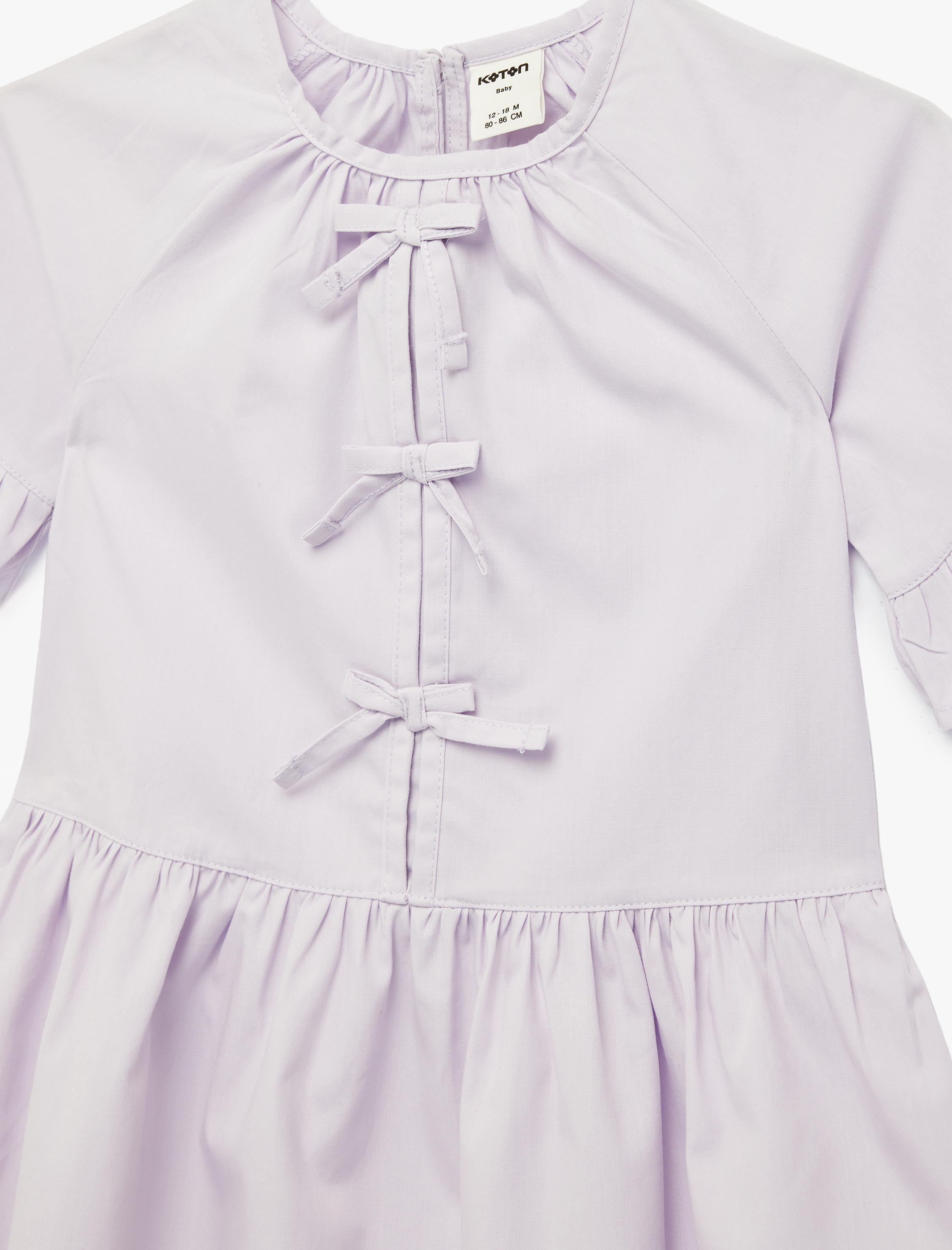  Kız Bebek Pamuklu Bisiklet Yaka Fiyonklu Kısa Kollu Elbise