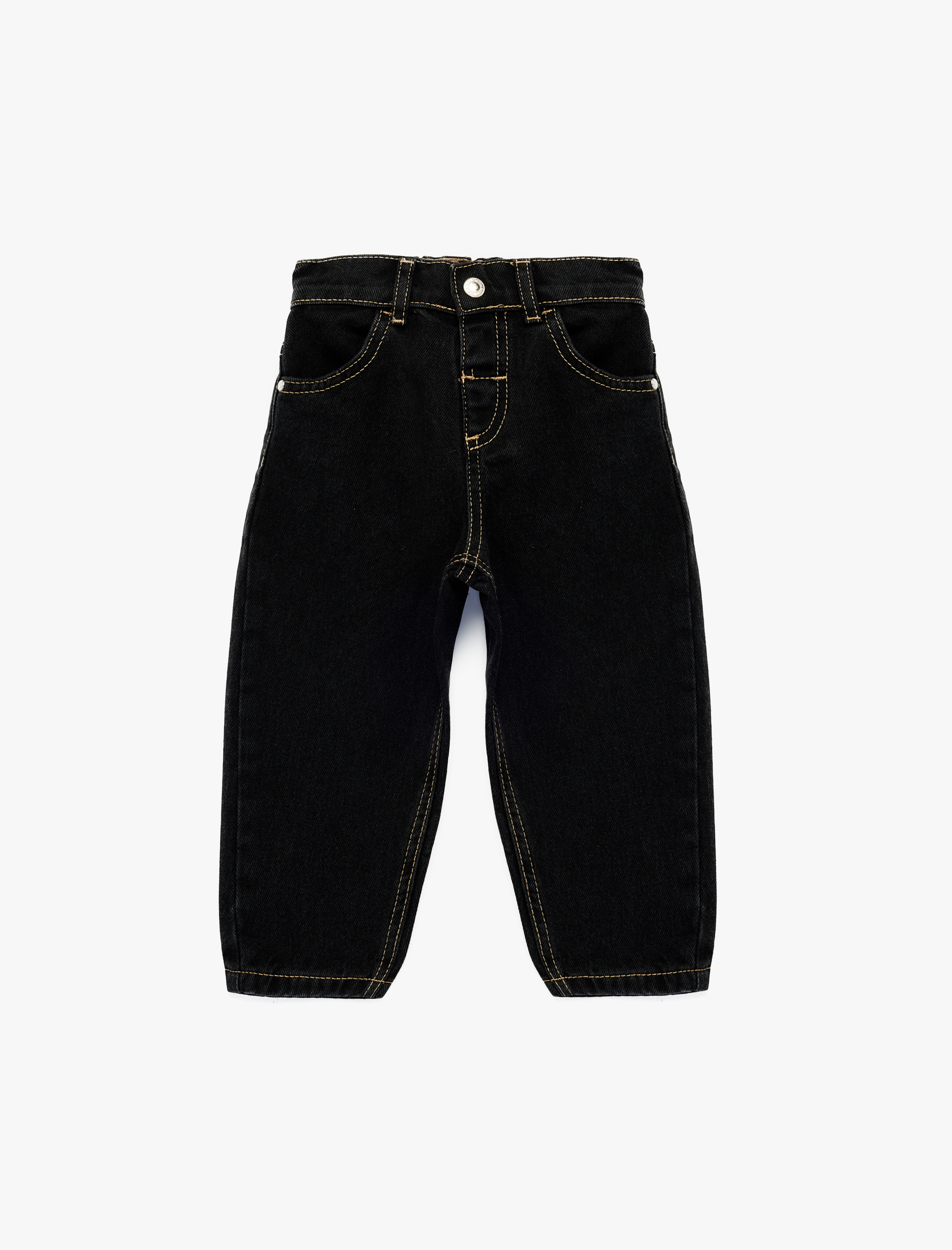  Erkek Bebek Pamuklu Beli Lastikli Düğmeli Relax Fit Denim Pantolon