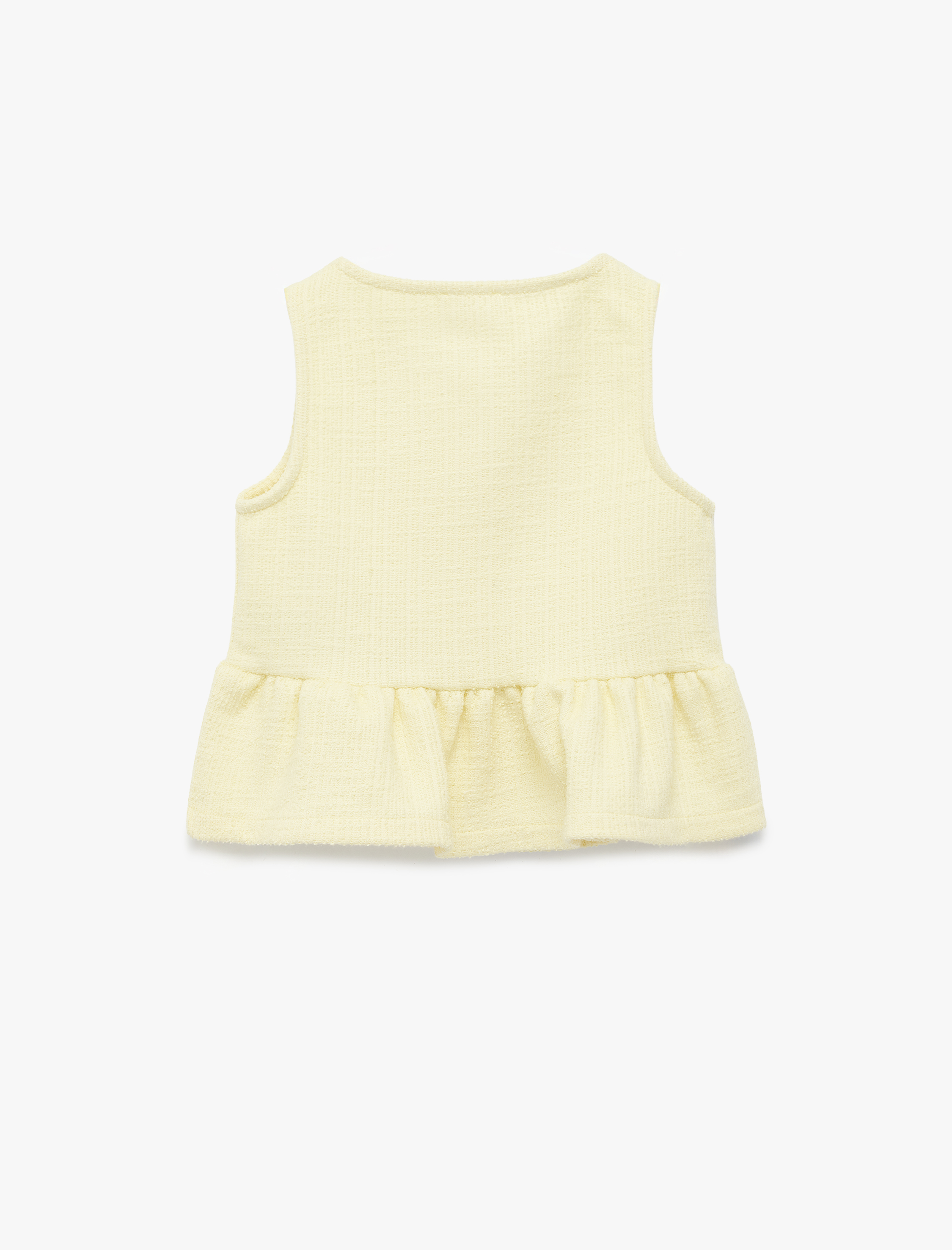  Kız Çocuk İnci Düğme Detaylı Bisiklet Yaka Fırfırlı Kolsuz Bluz