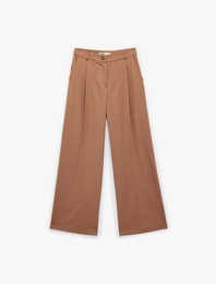 Pileli Cep Detaylı Geniş Paça Palazzo Pantolon