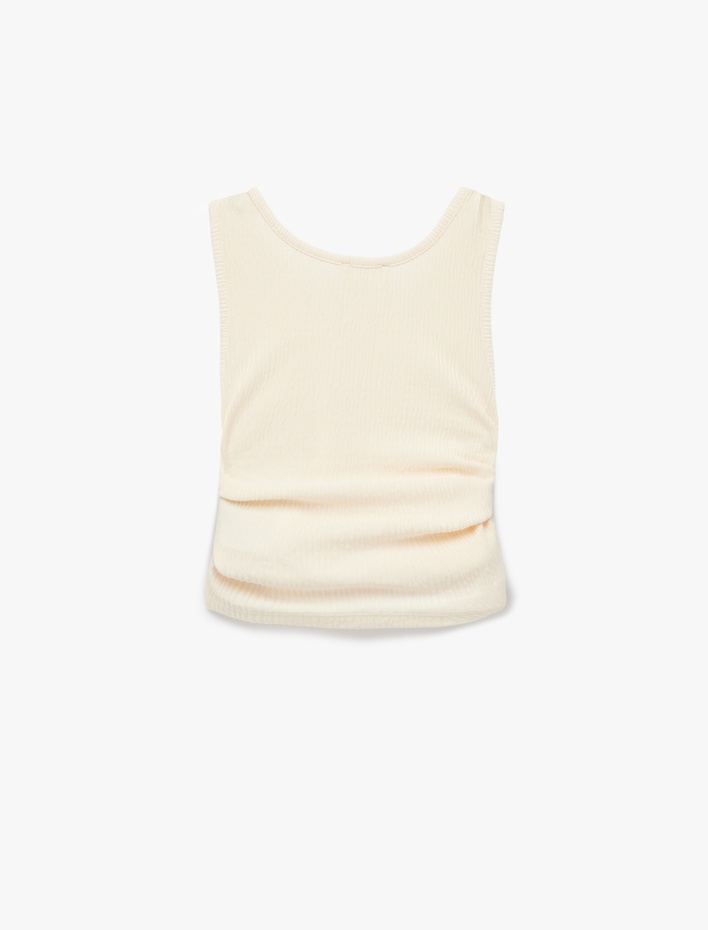 Kız Çocuk Büzgülü Kolsuz Bisiklet Yaka Crop Bluz