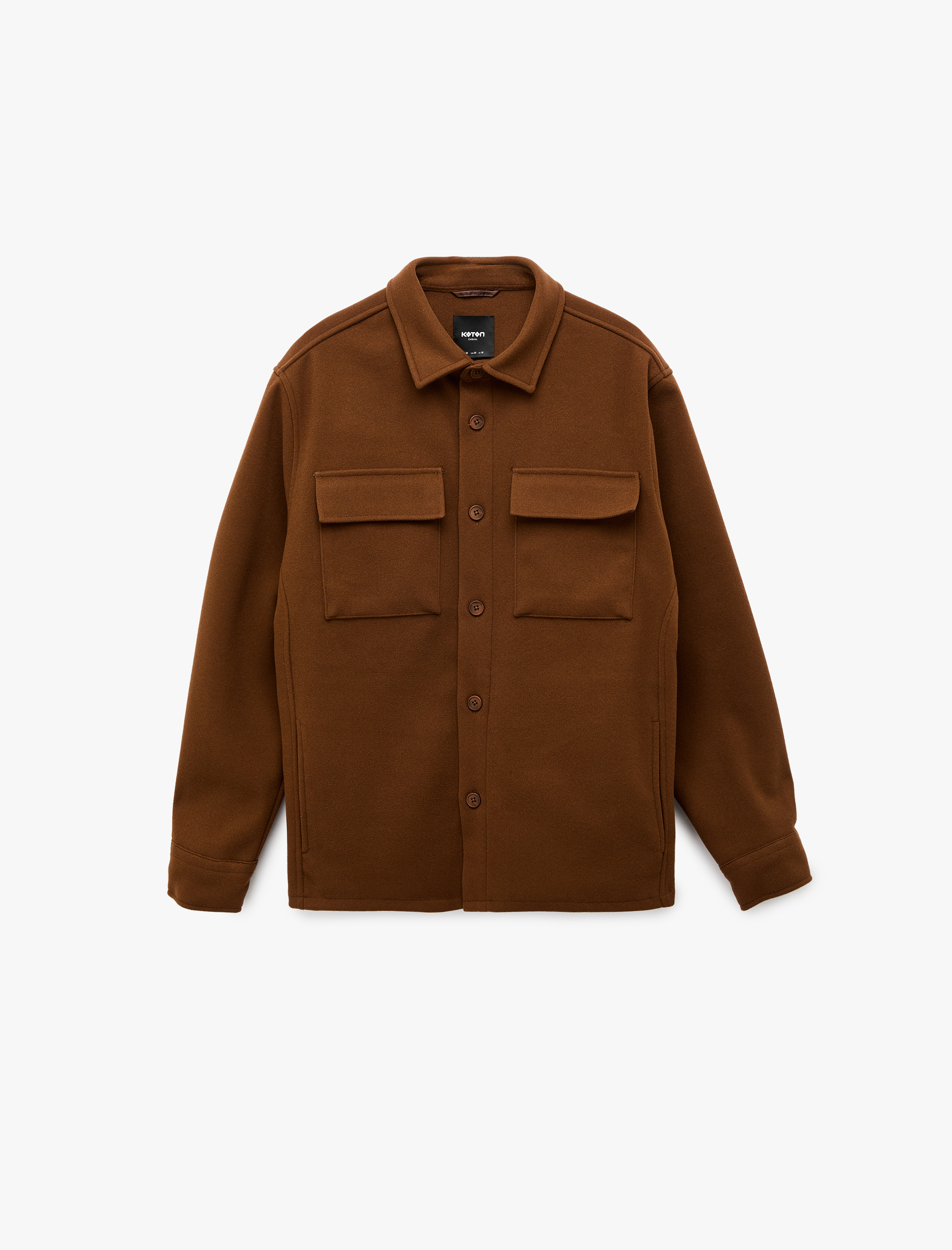   Regular Fit Uzun Kollu Kapaklı Cepli Gömlek Yaka Düğmeli Kaşe Ceket