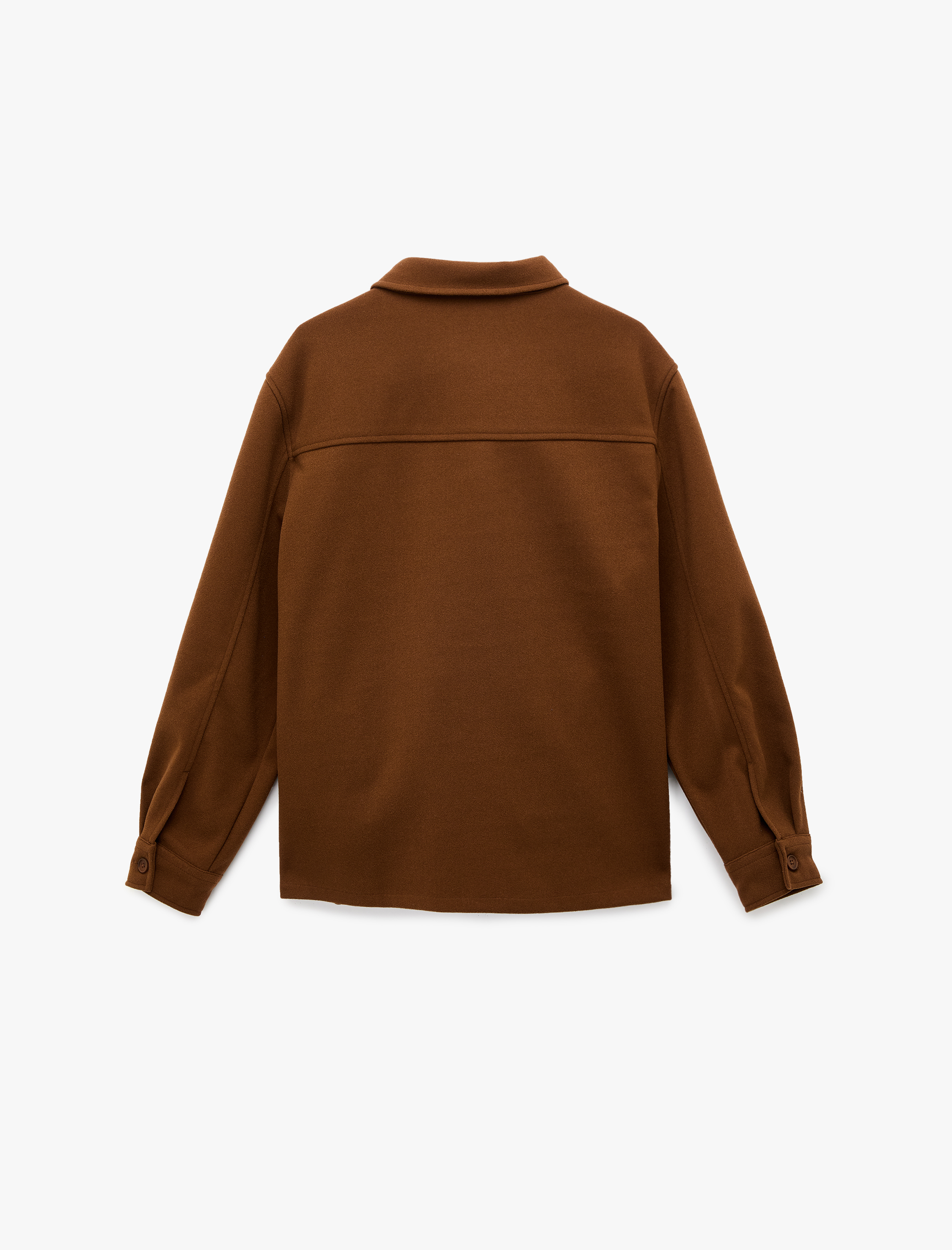   Regular Fit Uzun Kollu Kapaklı Cepli Gömlek Yaka Düğmeli Kaşe Ceket