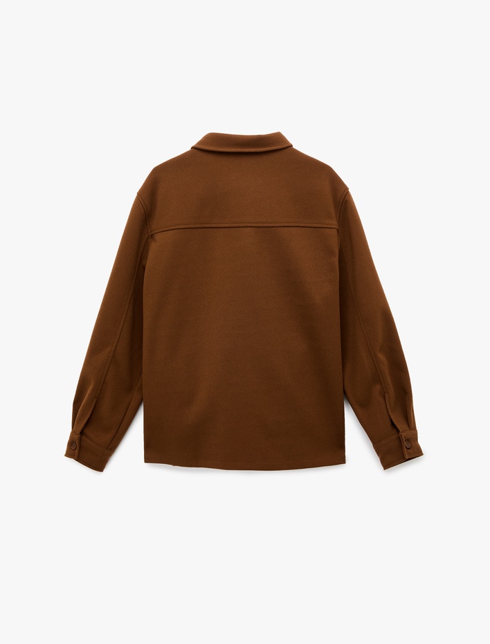  Regular Fit Uzun Kollu Kapaklı Cepli Gömlek Yaka Düğmeli Kaşe Ceket