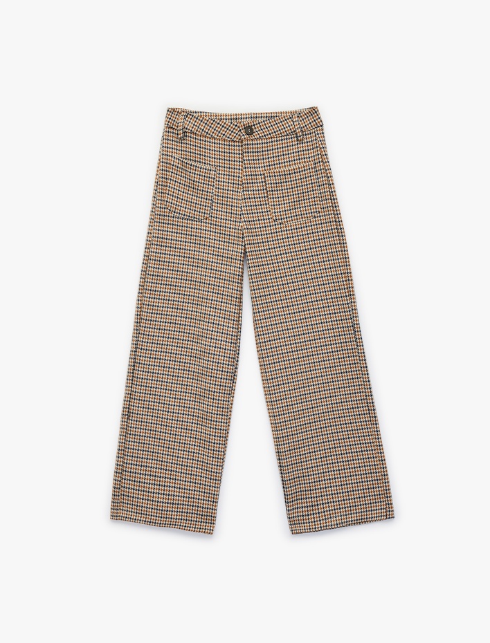 Kız Çocuk Yüksek Bel Viskon Karışımlı Geniş Paça Pantolon