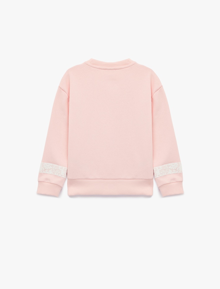 Kız Çocuk Baskılı Uzun Kollu Bisiklet Yaka Sweatshirt