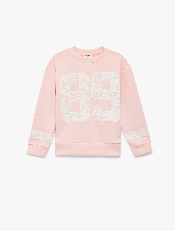 Kız Çocuk Baskılı Uzun Kollu Bisiklet Yaka Sweatshirt