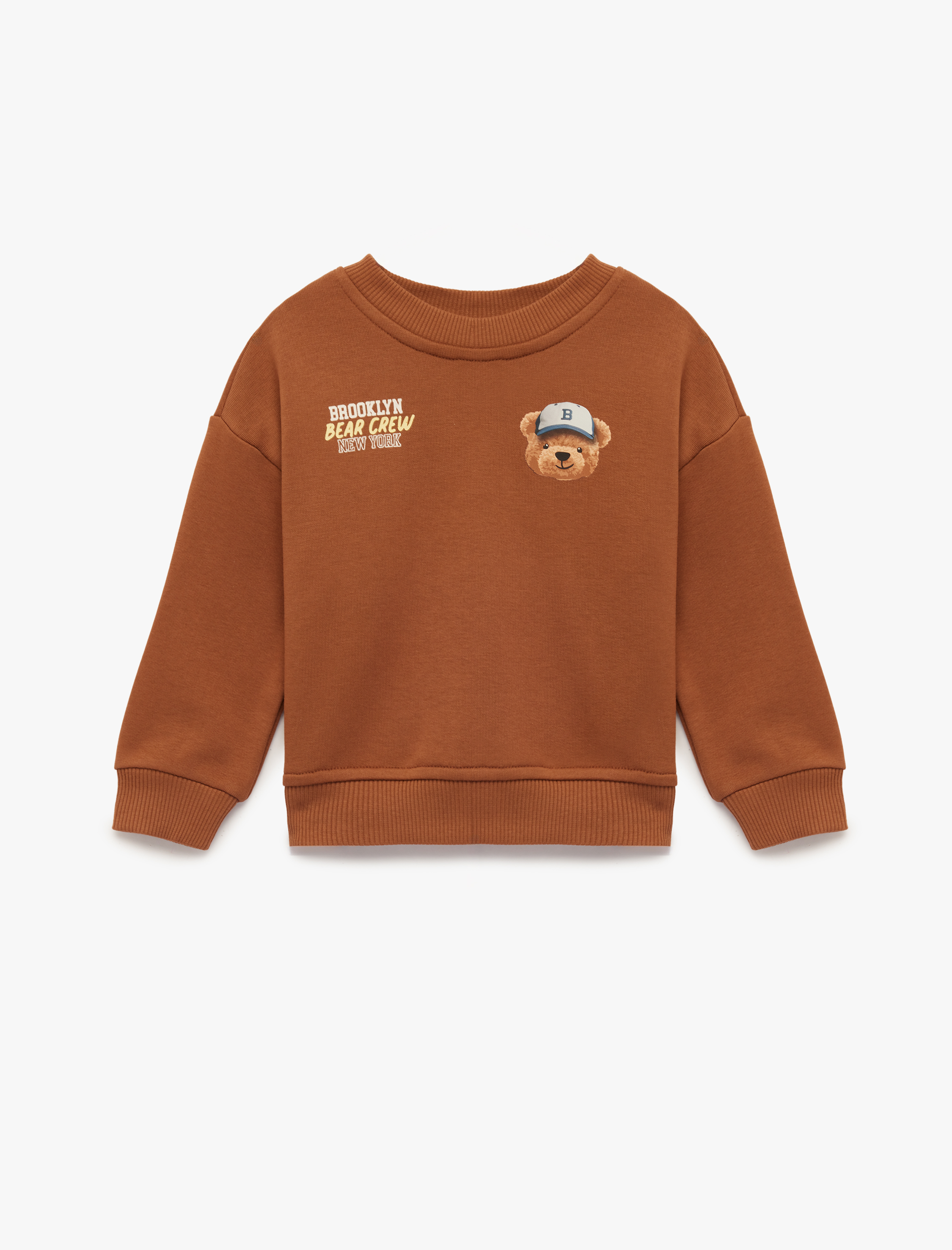  Erkek Bebek Uzun Kollu Bisiklet Yaka Ayıcık Baskılı Sweatshirt