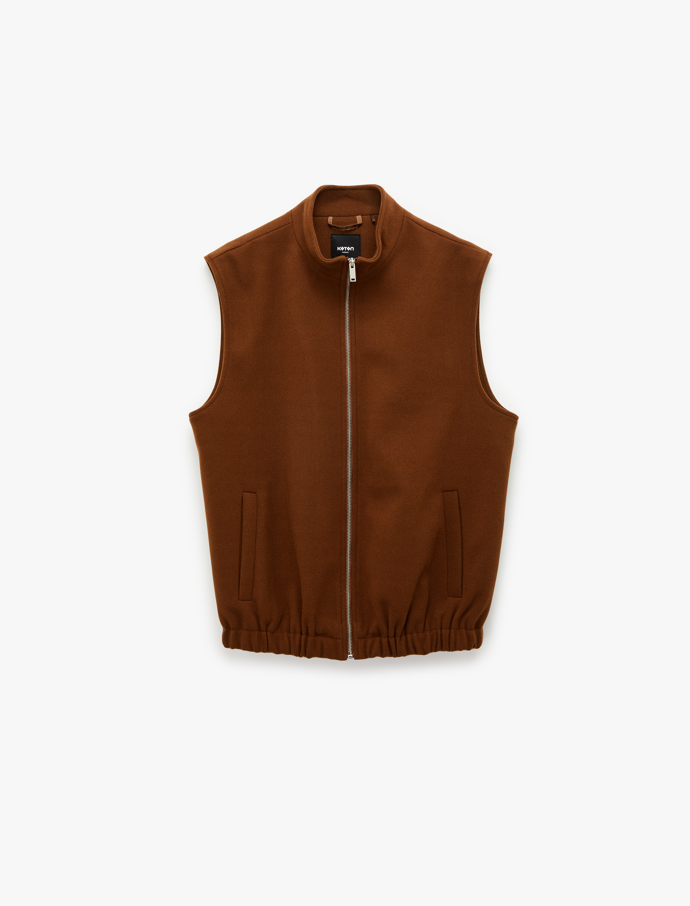   Kolsuz Cepli Hakim Yaka Fermuarlı Kaşe Yelek