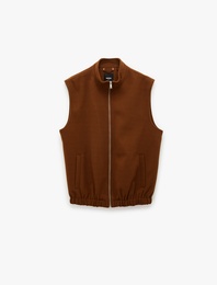 Kolsuz Cepli Hakim Yaka Fermuarlı Kaşe Yelek