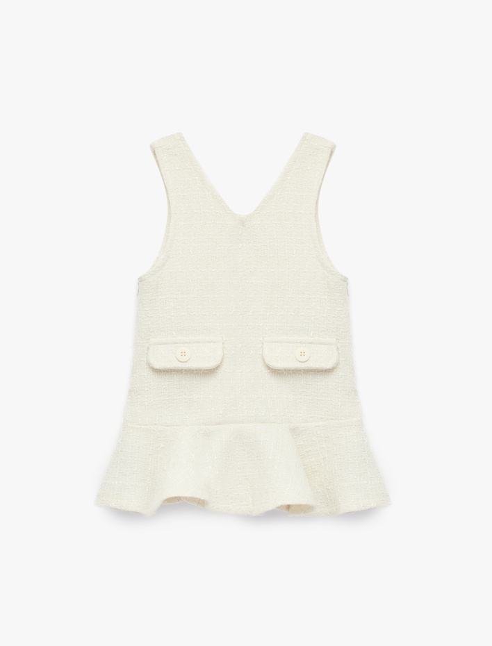 Kız Bebek Cep Detaylı Kolsuz V Yaka Jile Elbise