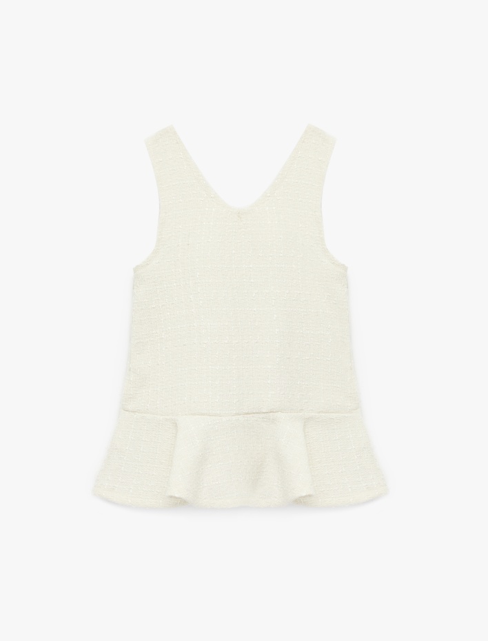 Kız Bebek Cep Detaylı Kolsuz V Yaka Jile Elbise