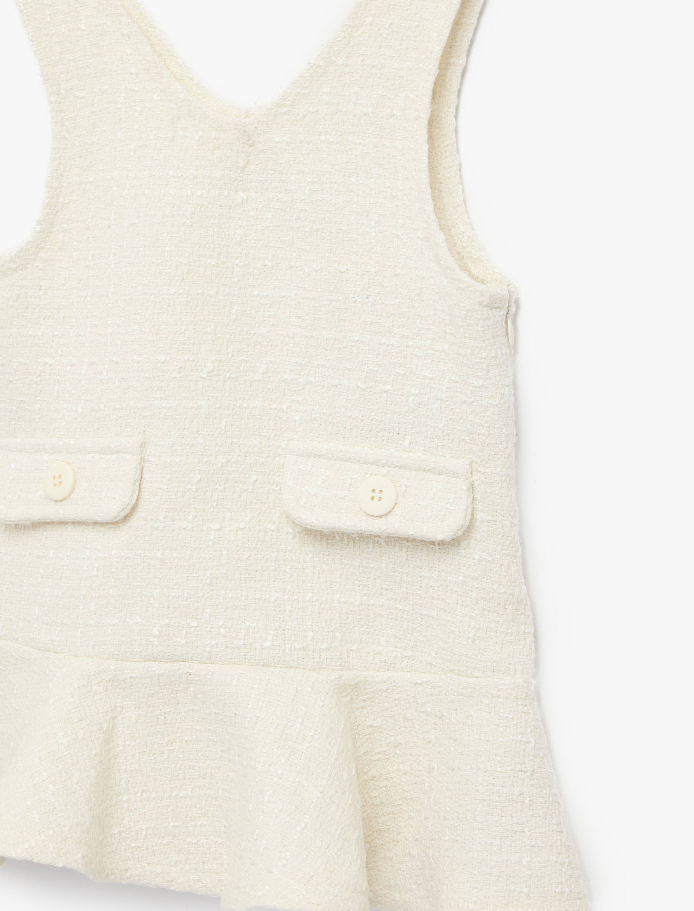  Kız Bebek Cep Detaylı Kolsuz V Yaka Jile Elbise