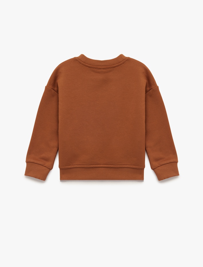 Erkek Bebek Uzun Kollu Bisiklet Yaka Ayıcık Baskılı Sweatshirt