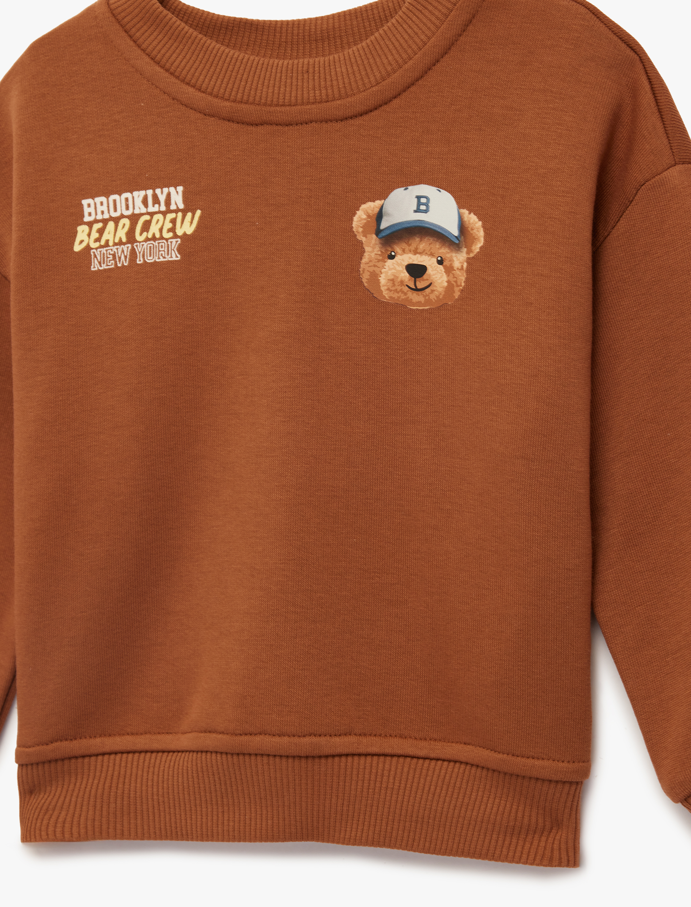  Erkek Bebek Uzun Kollu Bisiklet Yaka Ayıcık Baskılı Sweatshirt