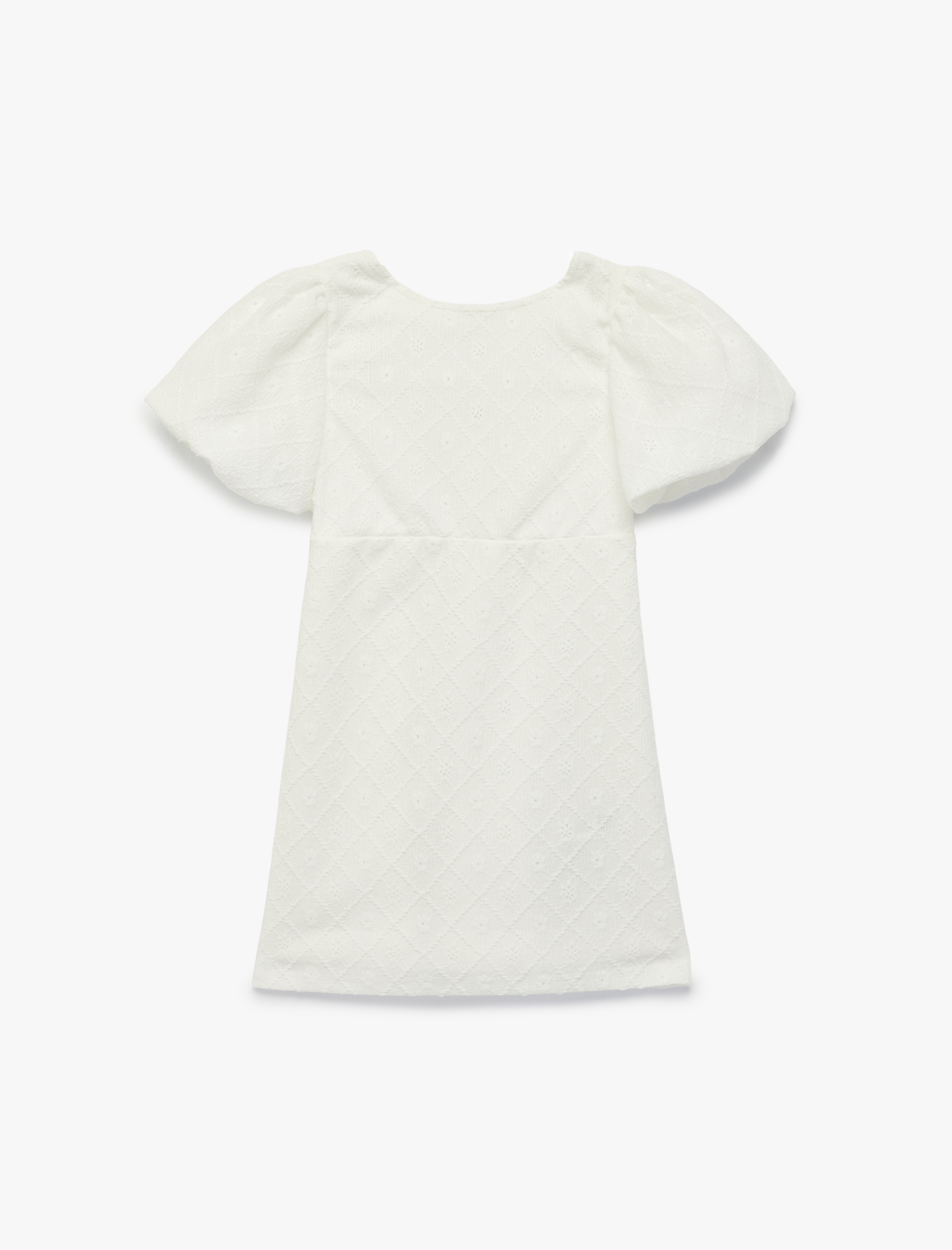  Kız Çocuk Fiyonk Detaylı Bisiklet Yaka Pencere Detaylı Gipeli Kısa Kollu Elbise