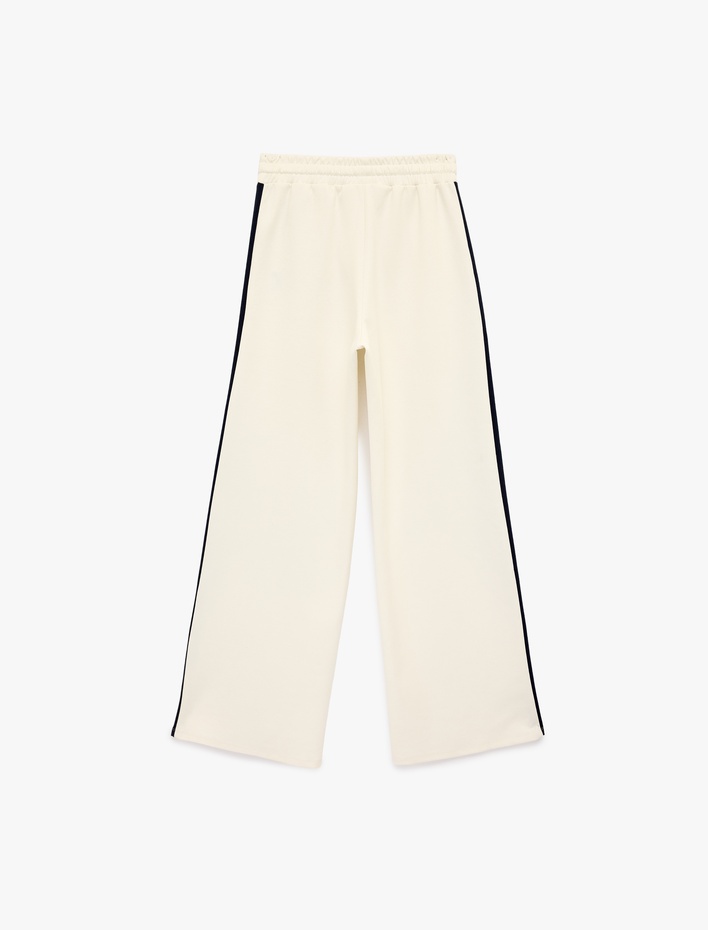  Biyeli Beli Bağcıklı Pamuklu Rahat Kalıp Nakış Detaylı Eşofman Altı