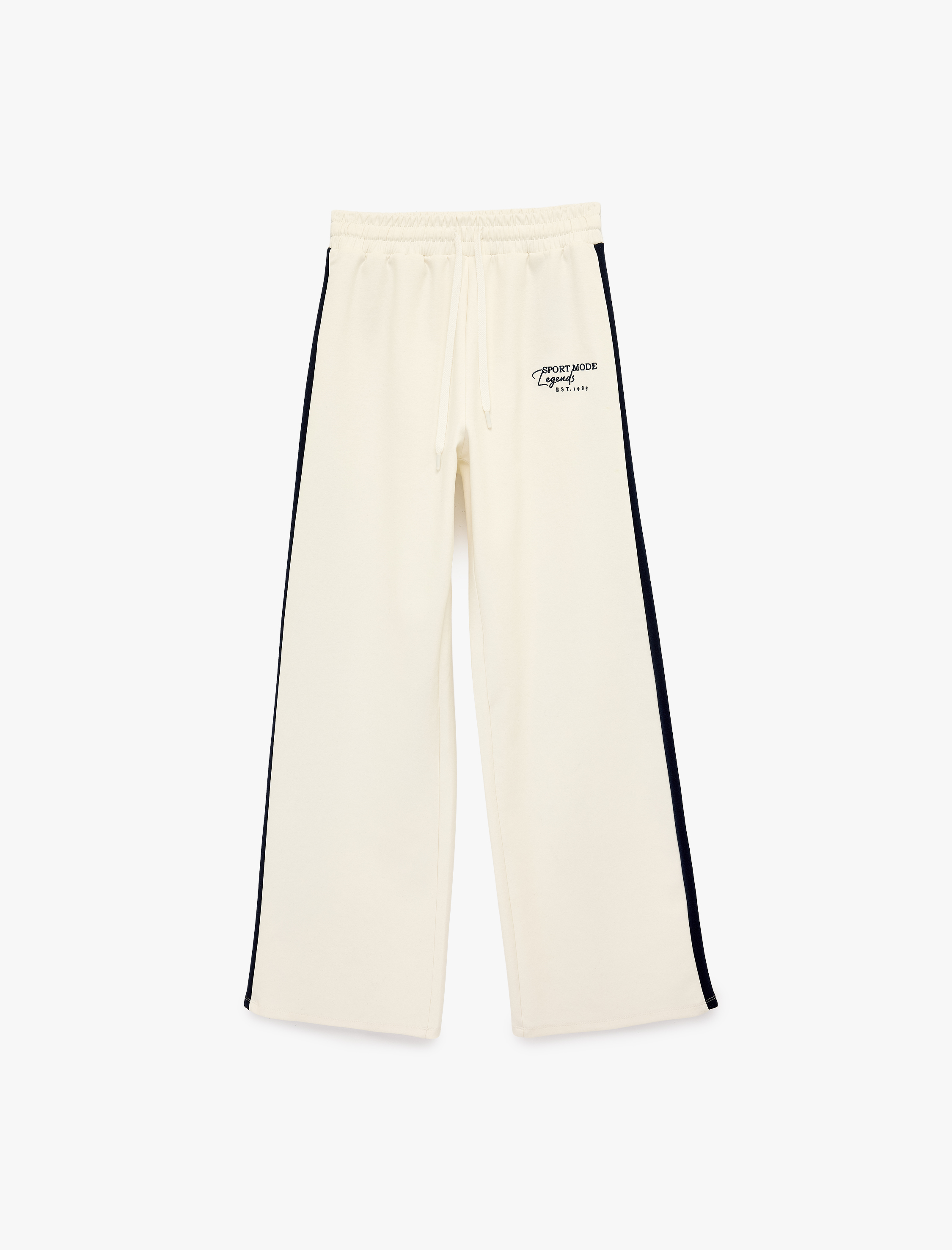   Biyeli Beli Bağcıklı Pamuklu Rahat Kalıp Nakış Detaylı Eşofman Altı