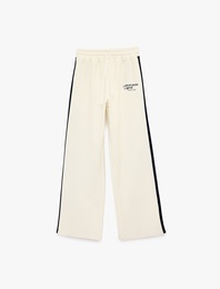 Biyeli Beli Bağcıklı Pamuklu Rahat Kalıp Nakış Detaylı Eşofman Altı