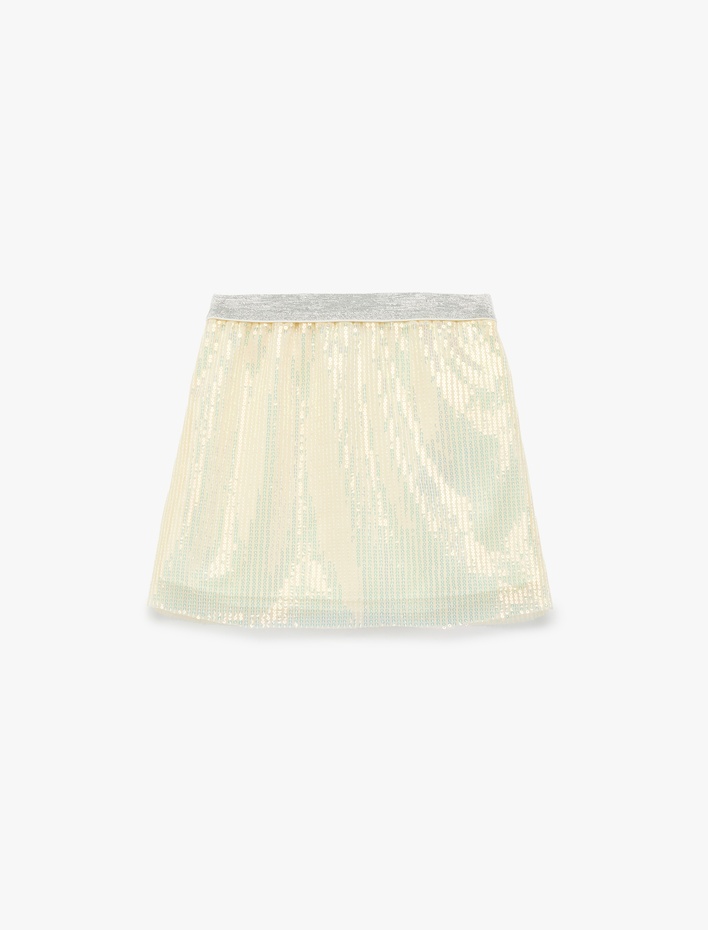 Kız Çocuk Beli Lastikli Pullu Payetli Etek