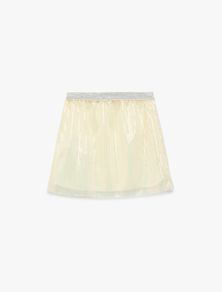 Kız Çocuk Beli Lastikli Pullu Payetli Etek