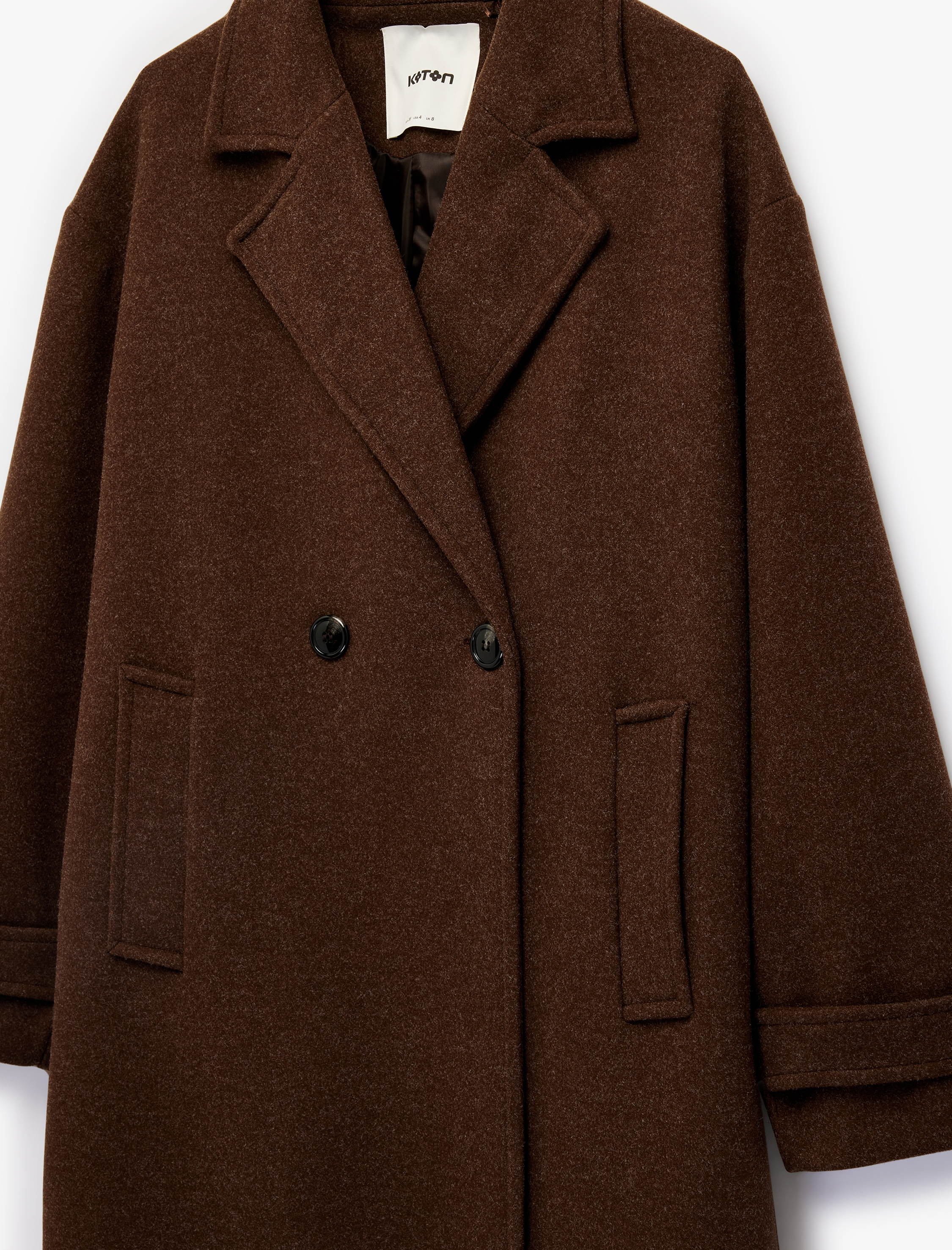   Uzun Kollu Düğmeli Cepli Kruvaze Uzun Oversize Kaşe Kaban