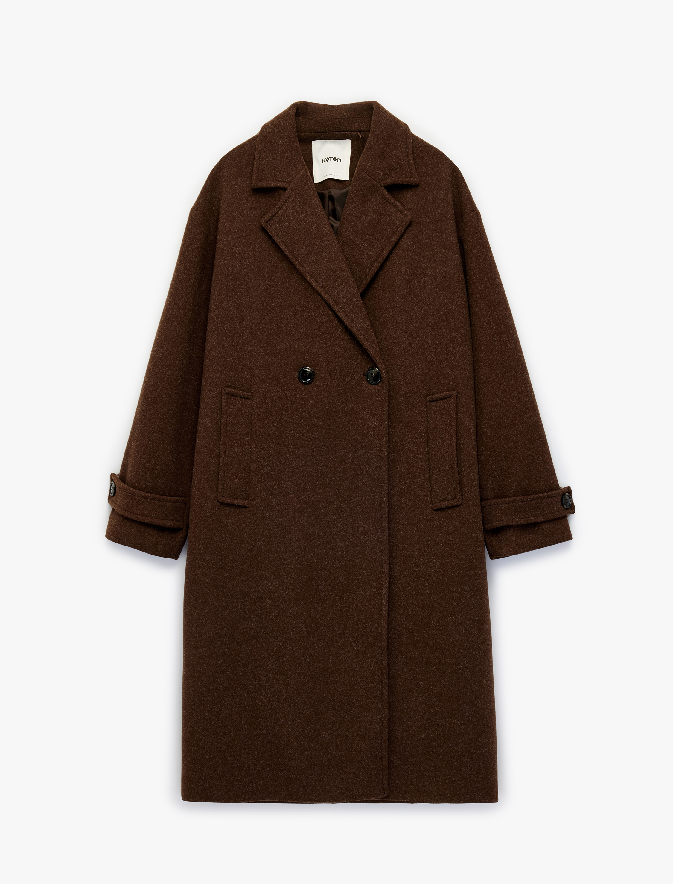   Uzun Kollu Düğmeli Cepli Kruvaze Uzun Oversize Kaşe Kaban