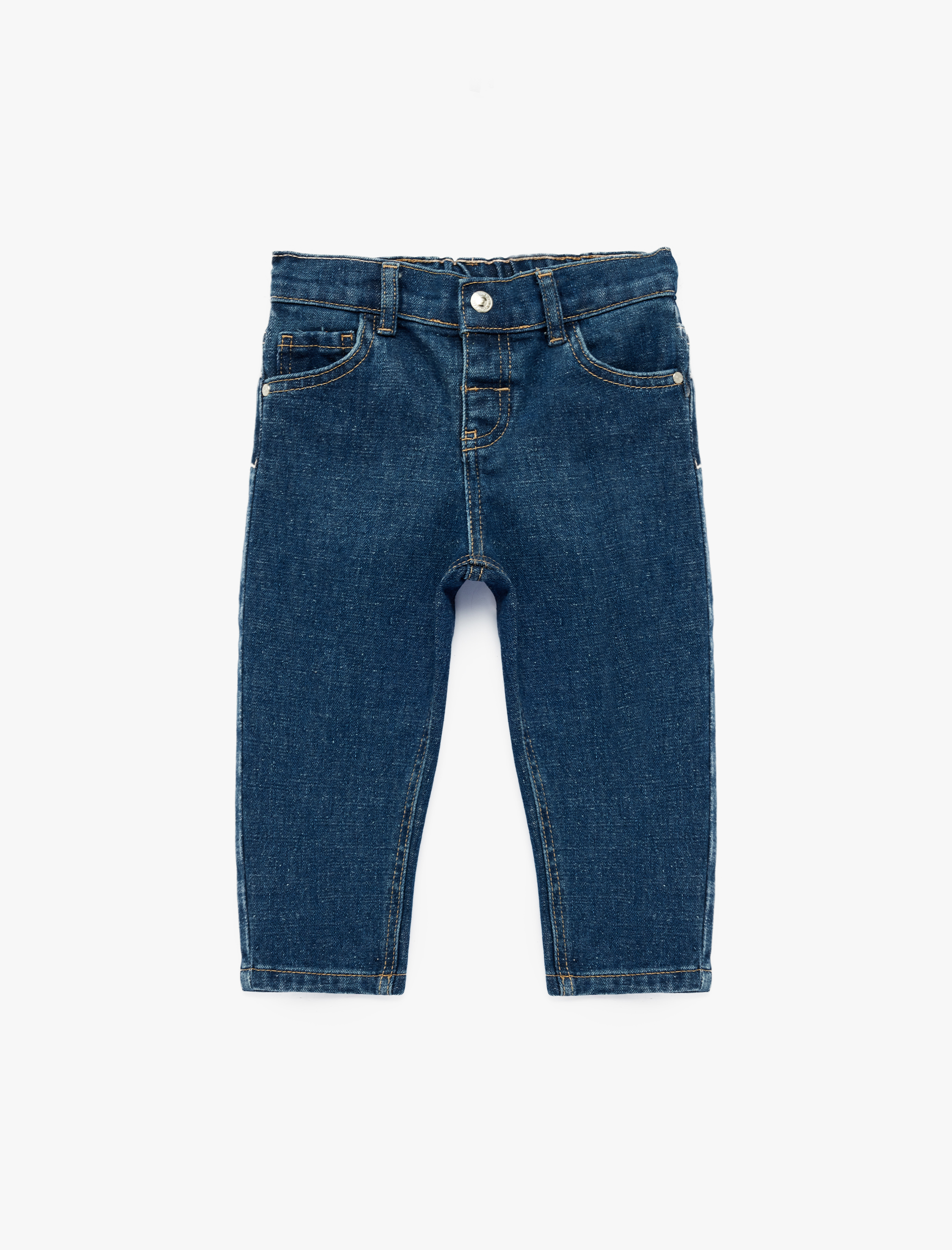 Erkek Bebek Pamuklu Beli Lastikli Düğmeli Relax Fit Denim Pantolon