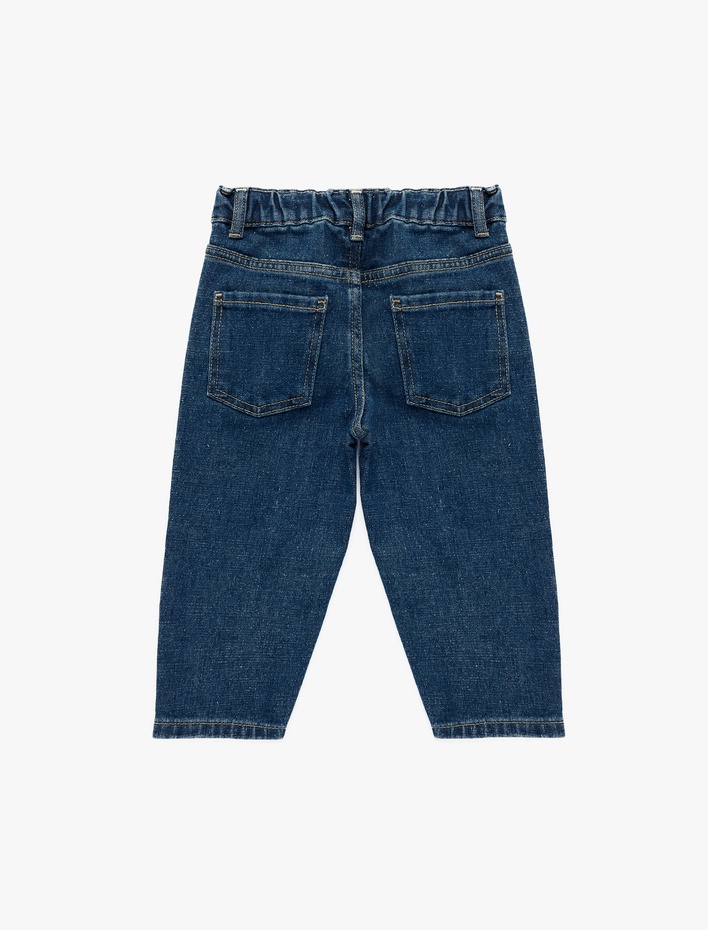Erkek Bebek Pamuklu Beli Lastikli Düğmeli Relax Fit Denim Pantolon